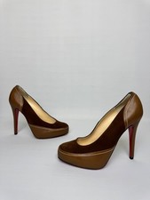 Christian Louboutin Zapatos de salón de plataforma de gamuza de cuero marrón Parte inferior Tacones Talla 8⁠