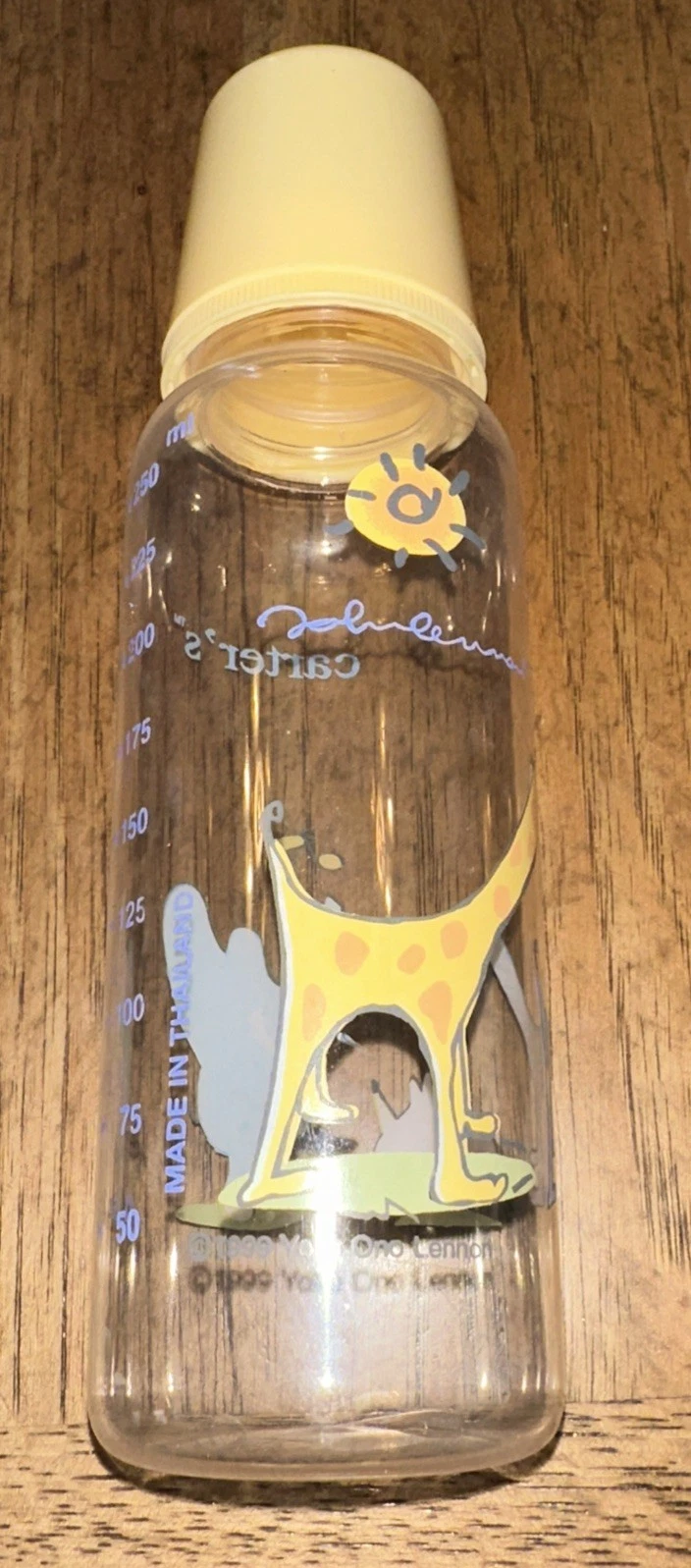 Carter's Mam Sassy Vintage John Lennon 8oz Yellow Top Baby Bottle Giraffe Rhino