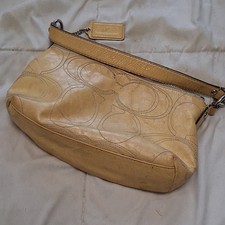 Coach Yellow Shoulder Bag Logo Pattern Silver Hardware Zip Closure Rectangle