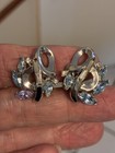 Trifari Design Pat Pend light blue rhinestone clip earrings — photo 2