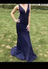 Navy Blue Prom Dress. Ed Young - Small. Mesh Panels. Mermaid Tail. Not Perfect.