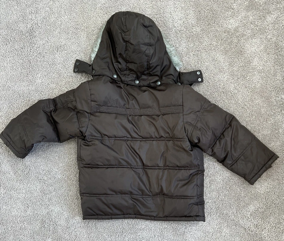 VGUC Gymboree Brown Gray Fur Trim Hood Puffer Jacket Coat S(5-6) - Image 4 of 4