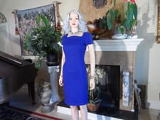 Gianni Versace Cobalt Blue Wool Sheath Dress w/Leather Shoulder Inserts Size 6