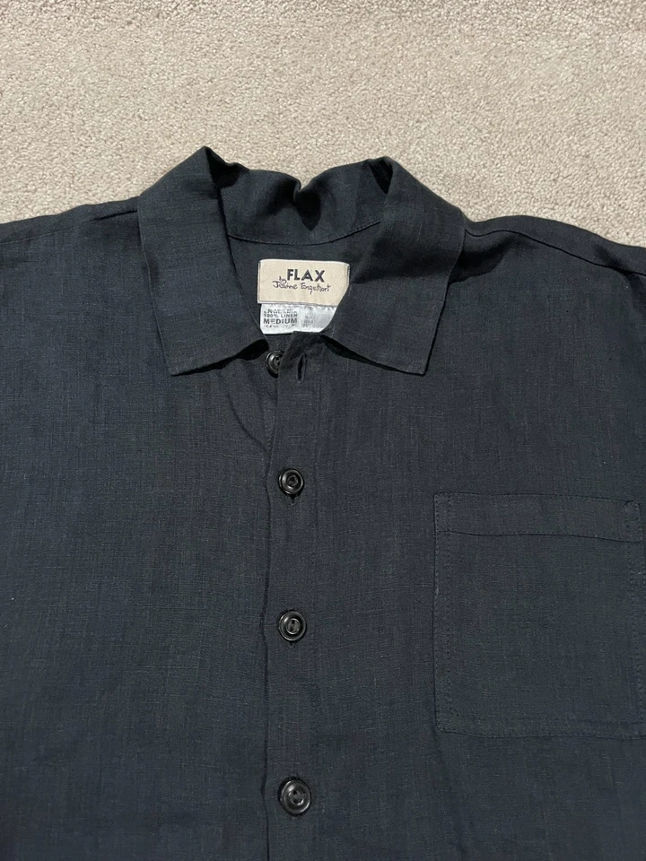 Flax Jeanne Engelhart Shirt Mens Medium Black Linen Button Up Long Sleeve Casual - Image 2 of 4