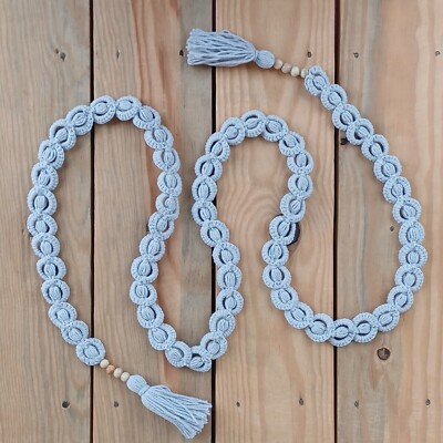 White Crochet Belt, Braided Beaded Tie up Tassel Macrame 