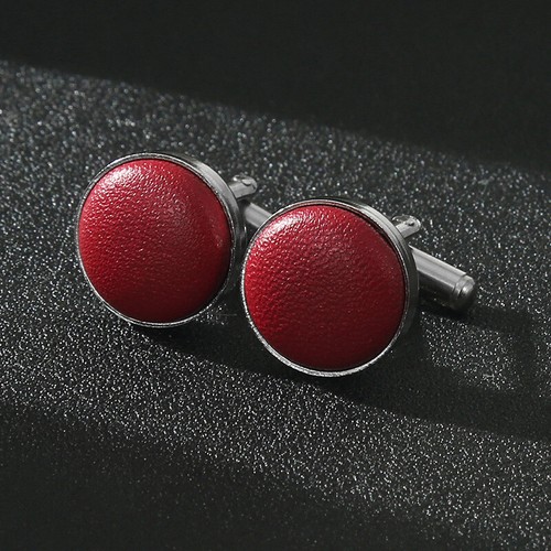 Men Solid Color Faux Leather Cuff Links Wedding Party Round Cufflinks With Box - Picture 11 of 11