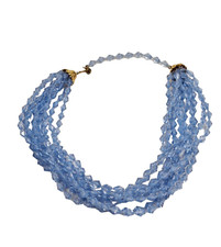 Vintage Necklace Blue Plastic Faceted Bead Multi Strand MCM Grannycore Collar