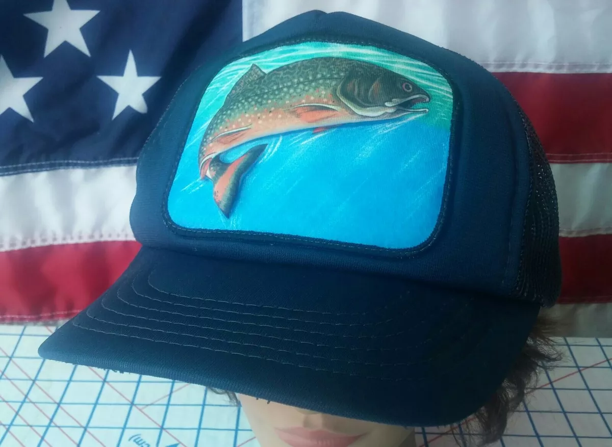 Vintage 80's Trout Fish Fishing 3D Puffy Patch Trucker Mesh Back Snapback  Hat