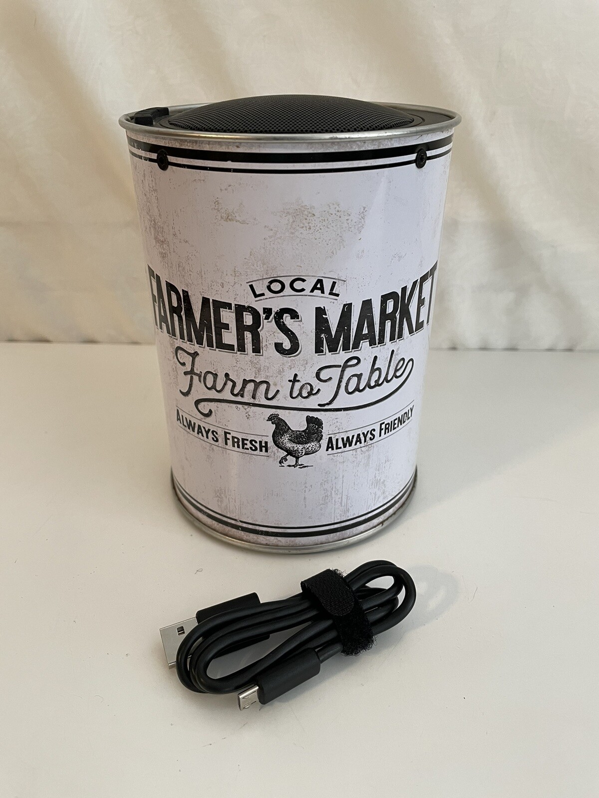 Bluetooth Speaker USB Rechargeable Portable Antique Farmer Market Tin Can 6 Inch-image