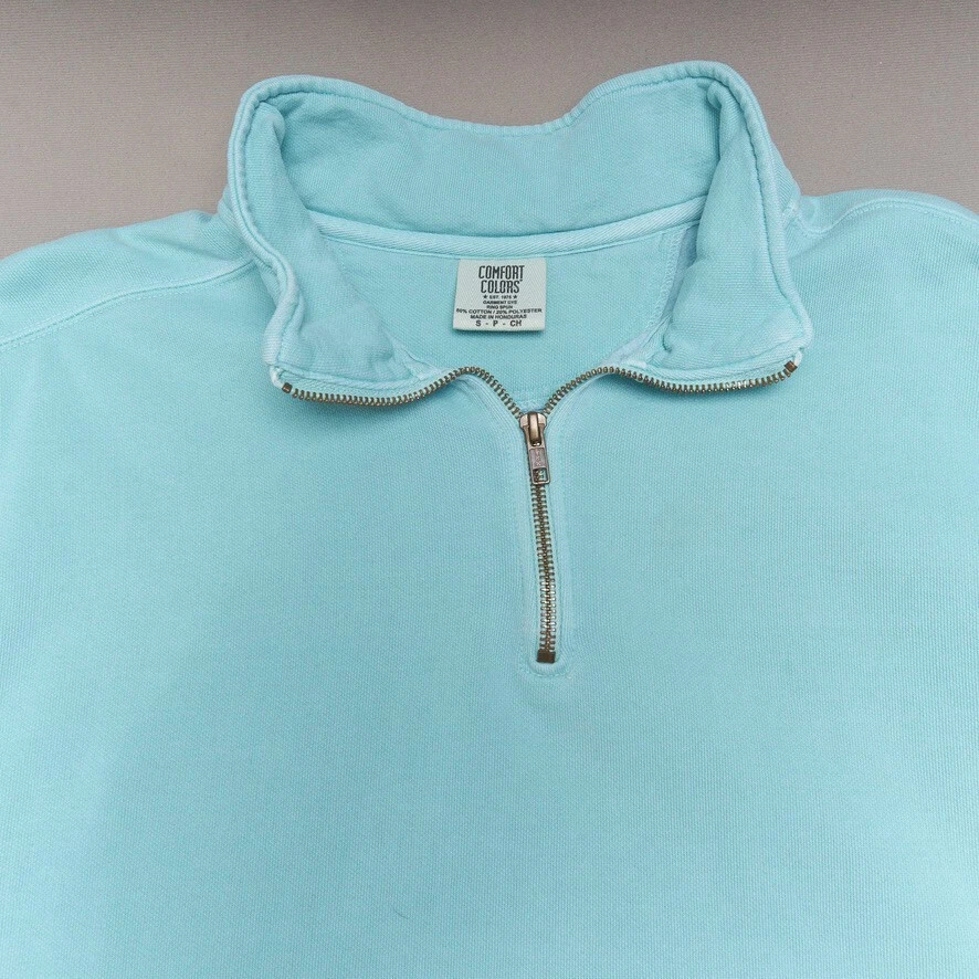 Sudadera Comfort Colors Para Hombre S Azul Aqua Prenda Teñida Cuarto Cremallera En Blanco Foto 2 de 4