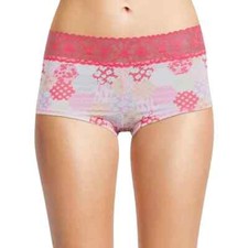 No Boundaries Women's Micro W Lace Boyshort Panties Size 2XL Coral Tile Floral