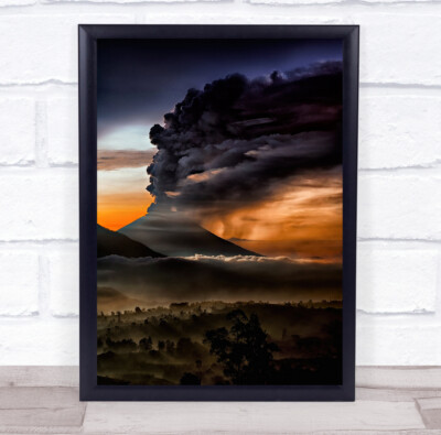 Bali Volcano Eruption Dawn Threatening Drama Dramatic Smoke Fire Wall Art Print