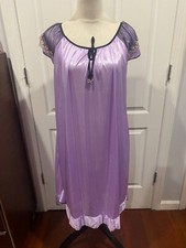 Women Purple Silky Short Sleeve Nightgown 2XL 39"Lx22"W