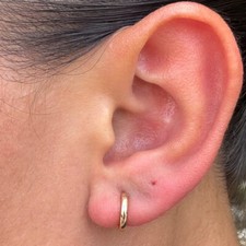 14K Solid Yellow Gold Shiny Round Plain Huggie Hoop Earrings Small 10MM