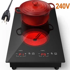 12inch Electric Radiant Cooktop Built-in 2 Burner 220V 3000W Electric Stove Top