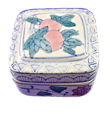 *** Viereckige bunte Keramik-Dose mit Bl&uuml;ten-Design ***