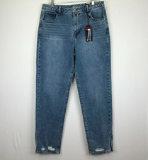 No Boundaries Super High Rise Straight Leg Jeans Med Wash Distressed Jrs Size 13
