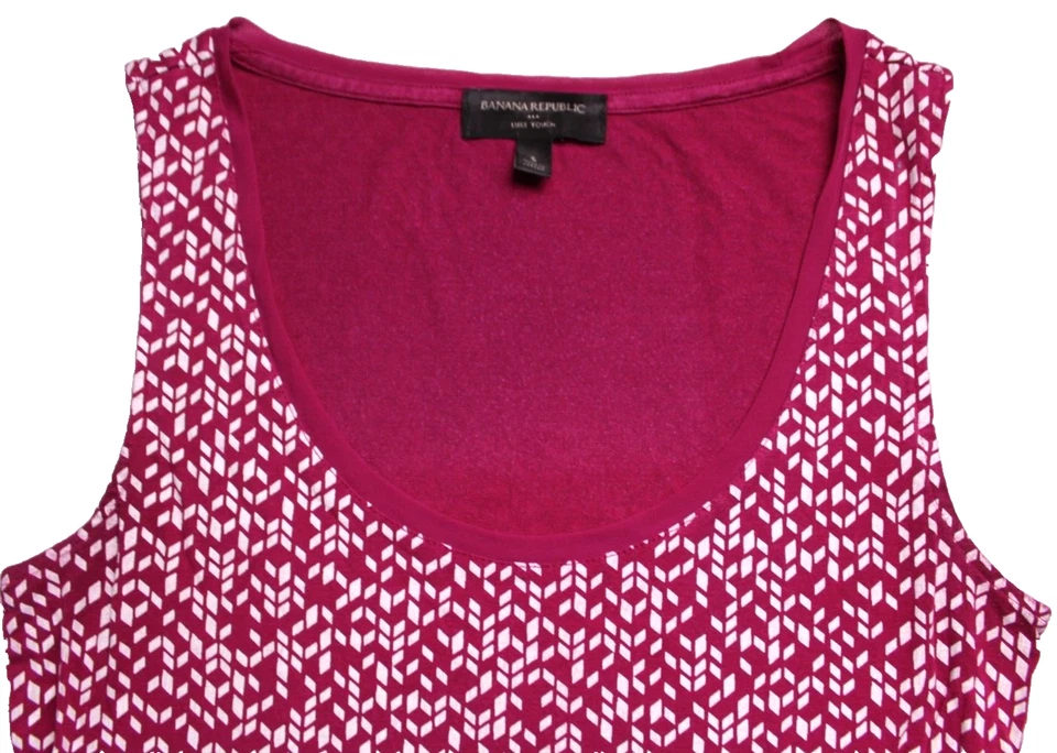 BANANAREPUBLIC Майка женский размер S темно-ягодный розовый белый печать без рукавов - Изображение 2 из 4