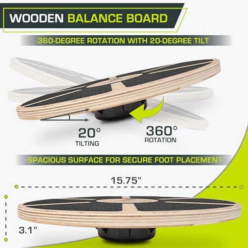 ProSource Wooden Balance Board Non-Slip Wobble Core Trainer 15.75in (39.5cm) Dia - Image 3 of 4