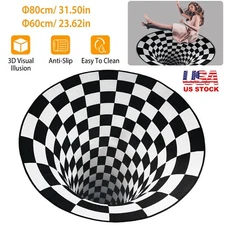 3D Printed Visual Floor Area Mat Non-slip Illusion Rug Doormat Round Carpet Mat