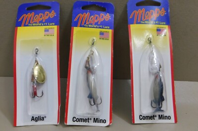 Lot of 3 NEW Mepps Spinners (2) COMET MINNOW 1/6 oz Silver (1) AGLIA 1/8 oz Gold