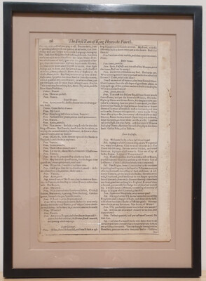 WILLIAM SHAKESPEARE - Original Leaf from the First Folio - Henry IV Part 1