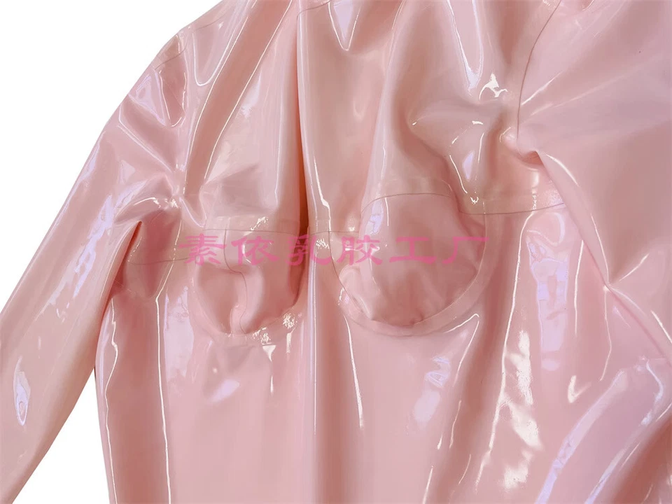 BABY PINK LATEX CATSUIT HANDMADE GLOVES CODPIECE HIDDEN TWO SHEATH - Image 3 of 4