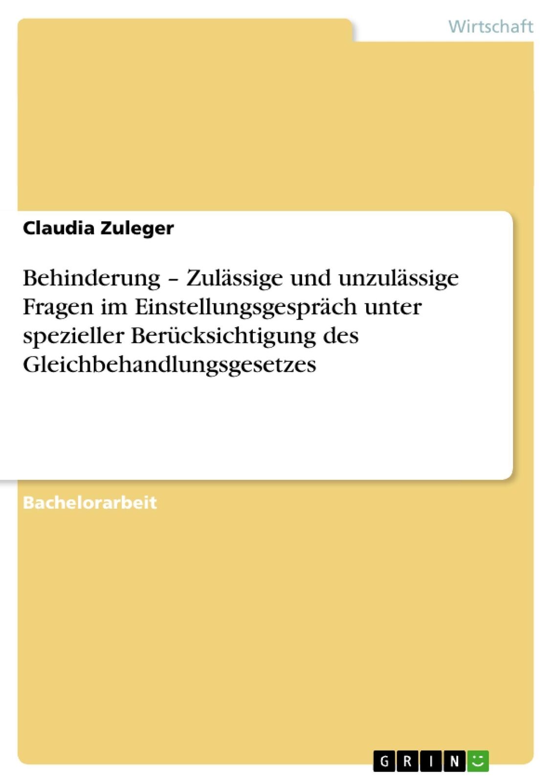 Thumbnail - Claudia Zuleger | Behinderung ¿ Zulässige Und Unzulässige Fragen Im...