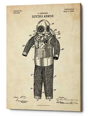 Epic Graffiti ''Diving Armor Blueprint Parchment Patent'' Giclee Canvas Wall Art