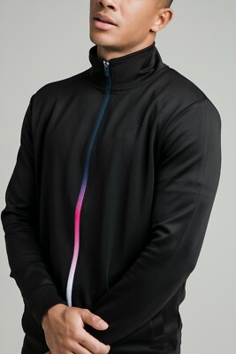 SikSilk Herren schwarz Expose Fade Trichter Hals Reißverschluss durch Track Top Medium