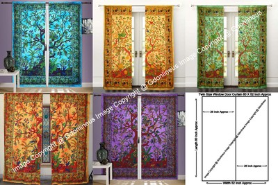 Indian Mandala Cotton Handmade Tree of Life Bohemian Window Door Curtains Drapec