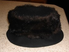 Eric Javits Vintage Hat, Black Wool W/Faux Mink Fur Trim, One Size EUC