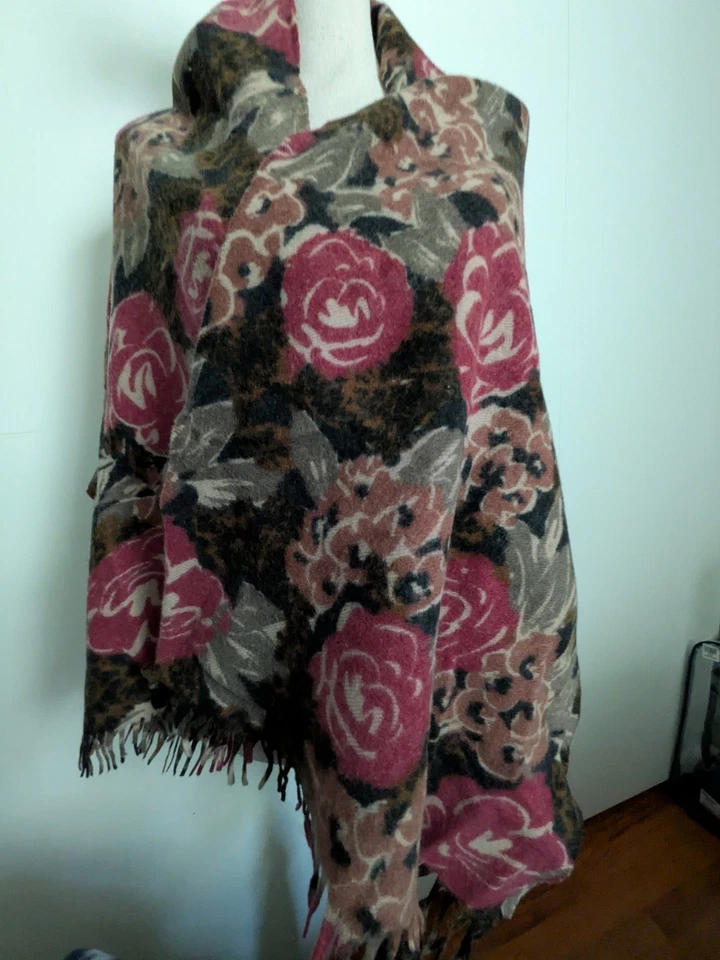 Mantón Bufanda Cálido Lana Rosa Marrón Vintage Saldarini Hecho en Italia 58x20" Foto 4 de 4