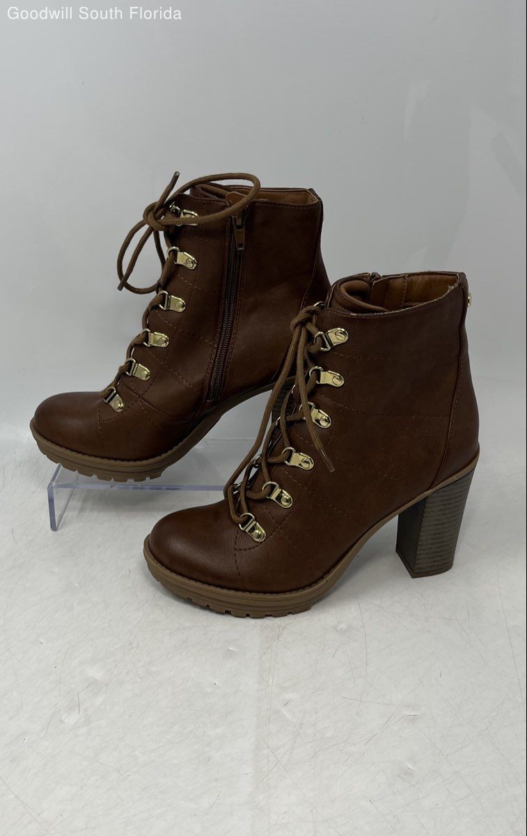 GBG Los Angeles Womens Brown Leather Lace-Up Ankle Combat Boots Size 6.5 M