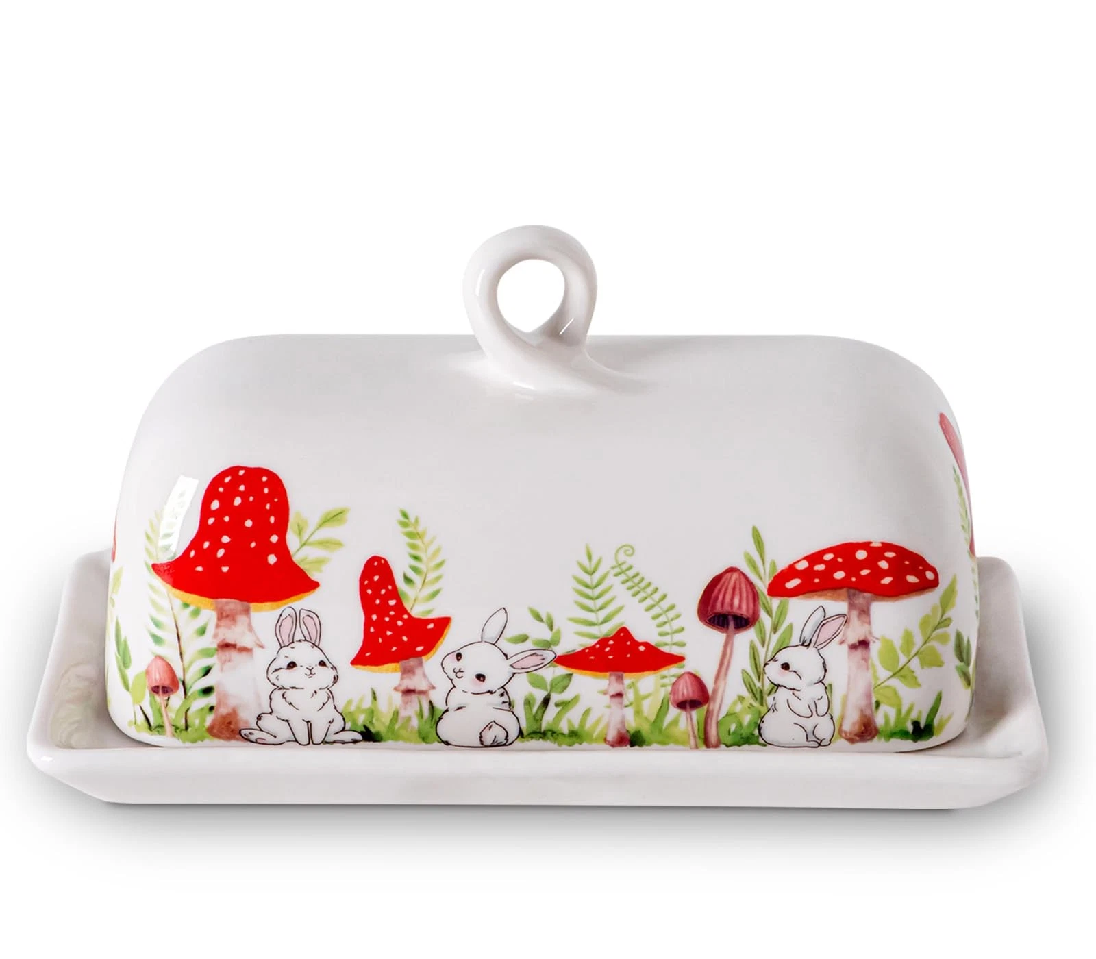 Mushroom Butter Dish With Lid For Countertop Ceramic Butterdish Mushroom Kitc...