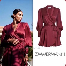 Zimmermann Silk Mini Wrap Dress Size 2 Suede Burgundy Plum Wine Long Sleeve
