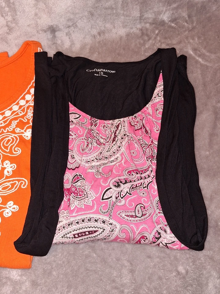 Croft & Barrow & Woman Within Tops 1X Lote de 2 Naranja Negro Rosa Manga 3/4 Foto 2 de 4
