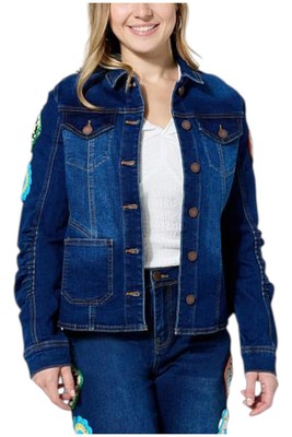 DG2 by Diane Gilman Classic Stretch Embellished Jean Jacket Indigo