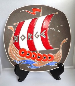 Vintage MCM Norway Viking Ship Plate, Norge Viking