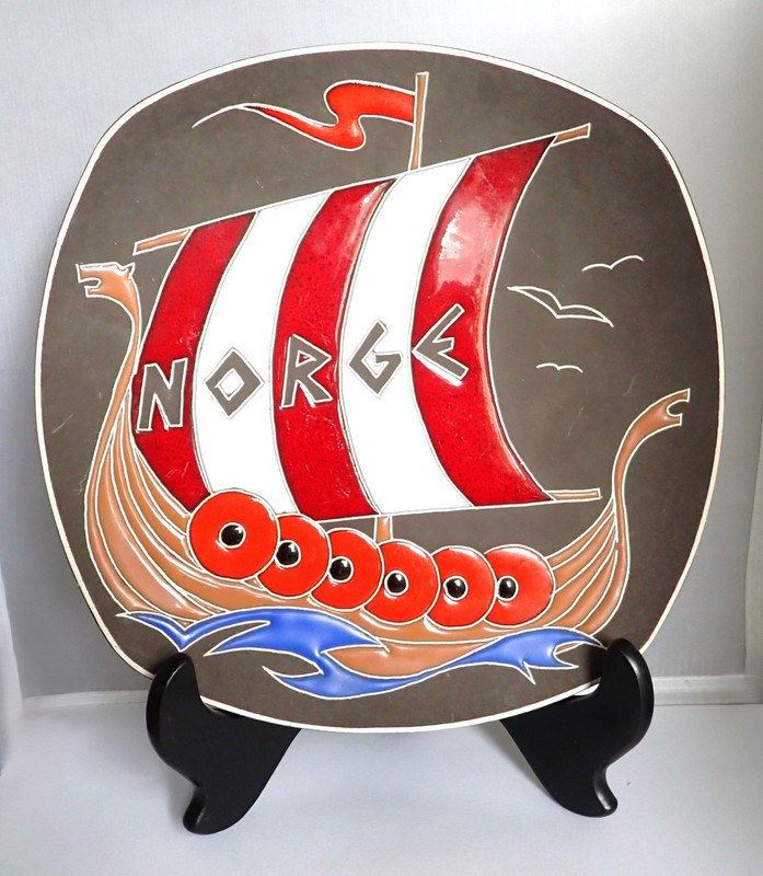 Vintage MCM Norway Viking Ship Plate, Norge Viking