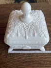 VTG Indiana Glass Company Honeycomb Bee Box Milk Glass with Splayed Legs.