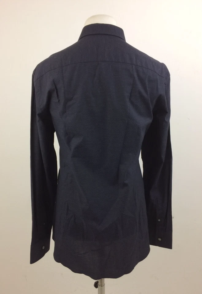 Tiger Швеции мужская рубашка размер 44 «17,5» темно-синий Slim Fit текстурированный новый F1 - Изображение 4 из 4