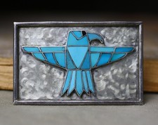 Vintage Native American Zuni Sterling Silver Turquoise Eagle Belt Buckle