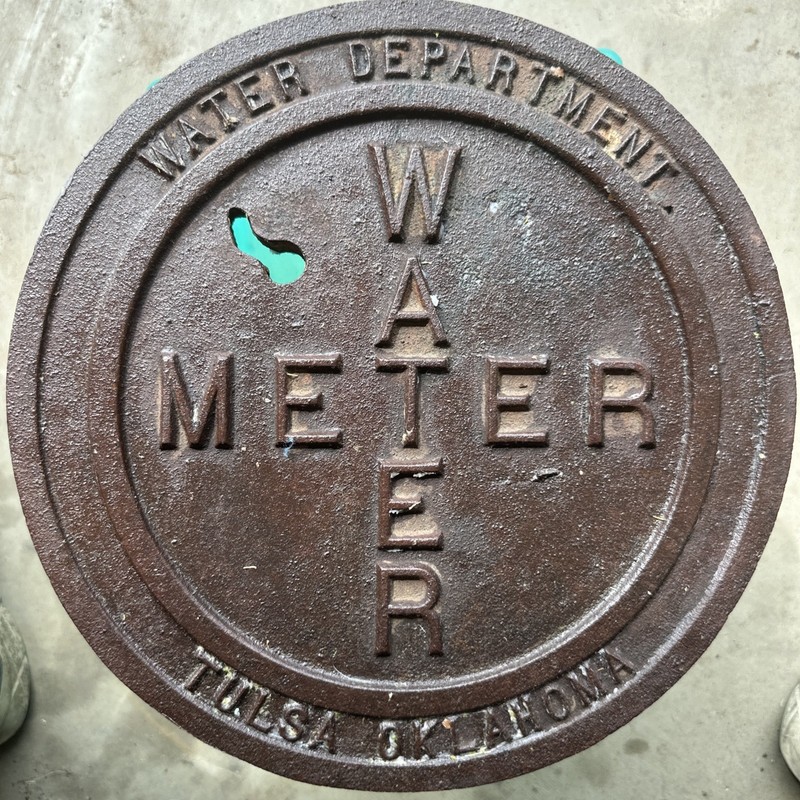Vintage Cast Iron Water Meter Lid ~Tulsa, Oklahoma 1940’s Foundry initials “DF”
