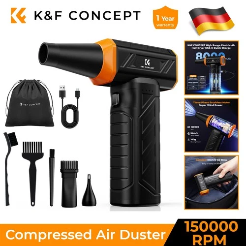 K&F Concept Druckluftreiniger, Compressed Air Duster-150000RPM Super Power w/LED