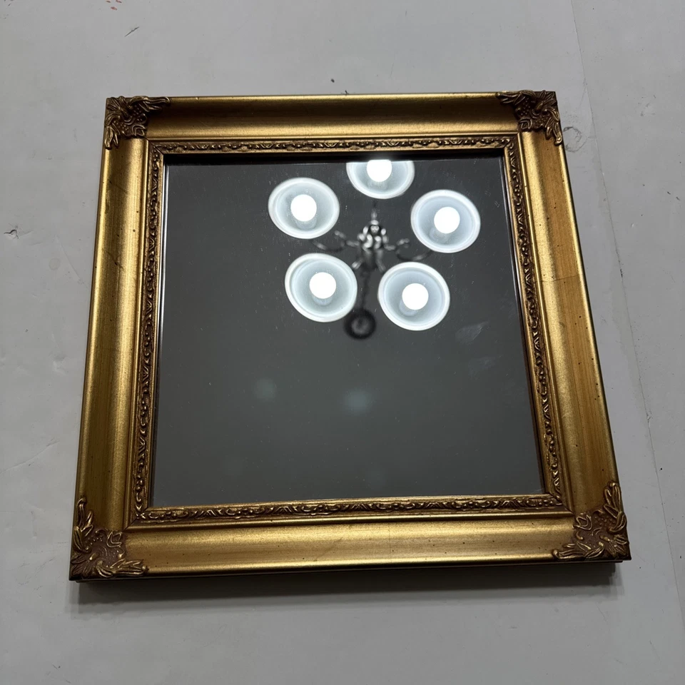 "Espejo de pared dorado ornamentado 12x12"" cuadrado marco de madera dorado vintage" Foto 2 de 4