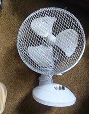 White Portable Table/Desk Fan, Corded Electric, 3-Blade Axial, Tilt Head