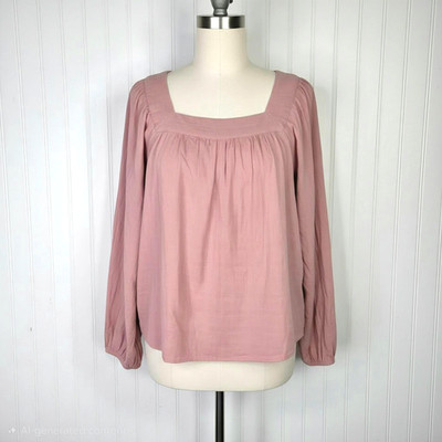 Sonoma Goods For Life Peasant Top Womens L Pink Square Neck Blouse Boho Cottage