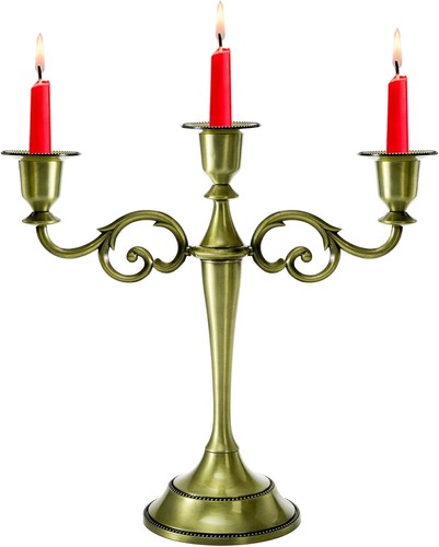 YOUEON 3 Arm Brass Candelabra, Candelabra Candle Holder, 10 Inch Tall