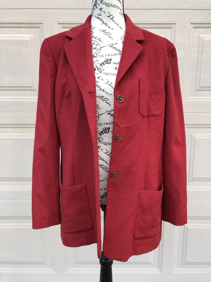 Blazer gris Lands End de lana roja oxidada vintage Hong Kong para mujer 12 regular Foto 3 de 4